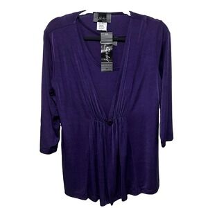NWT Slinky Brand 2 Pc Set Cardigan Tank Top Purple Knit Travel Women Large Small